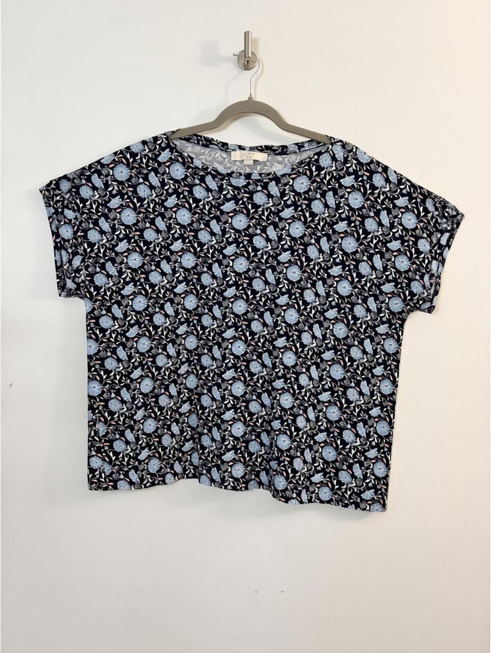 LOFT Plus 24/26 Floral Print Top Blue Black Pink Rayon Lightweight Blouse